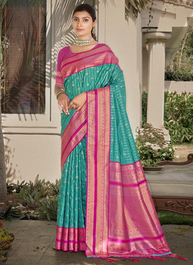 Silk Sky Blue Festival Wear Weaving Saree